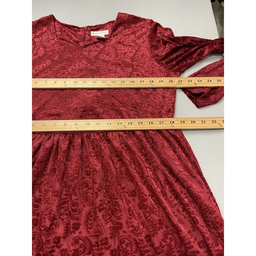 Worthington Womens Dress 12 Burgundy Velvet Burnout Vintage Cottage Christmas‎